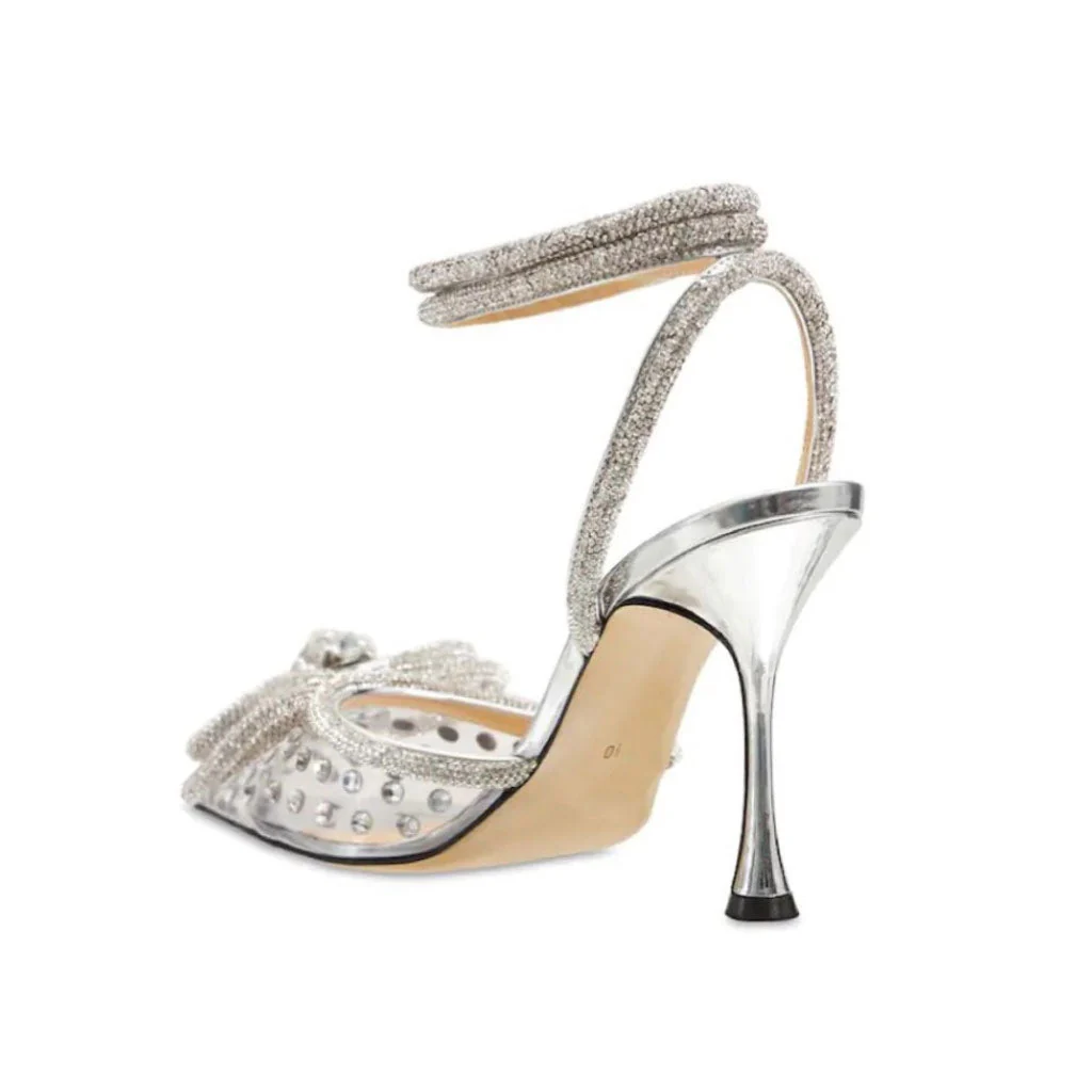 Dazzle Crystal Embellished Bow Clear Pointed Toe Stiletto Pumps - Silver - Image 6