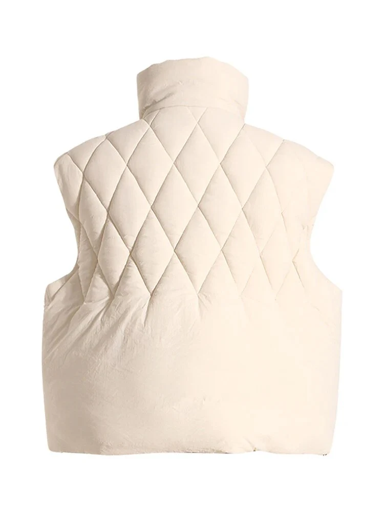 DEAT Women's Waistcoat Loose Stand Collar Single Breasted  Sleeveless Plaid Diamonds Tassel Vest Winter 2023 1DF2572 - Image 4