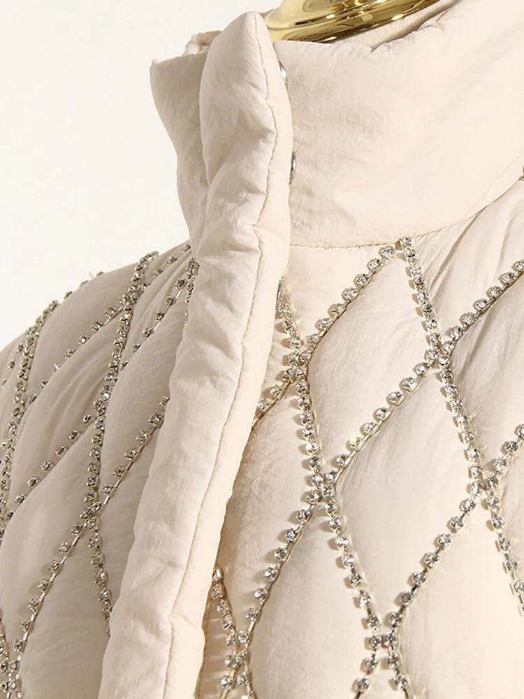 DEAT Women's Waistcoat Loose Stand Collar Single Breasted  Sleeveless Plaid Diamonds Tassel Vest Winter 2023 1DF2572 - Image 5