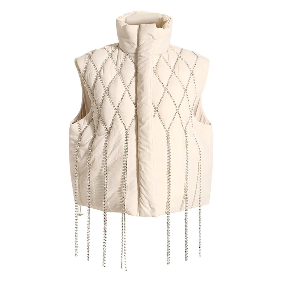 DEAT Women's Waistcoat Loose Stand Collar Single Breasted  Sleeveless Plaid Diamonds Tassel Vest Winter 2023 1DF2572 - Image 8