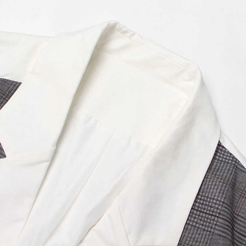 Deconstructed Check Patchwork CutOut Long Sleeve Single Breasted Jacket - Image 3