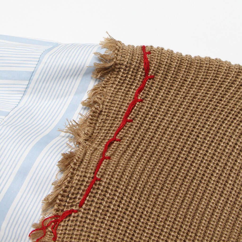 Deconstructed Frayed Trim Contrast Stitch Layer Effect Oversized Shirt - Stripe - Image 4