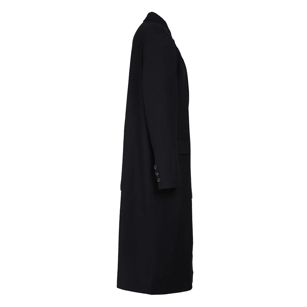 Deconstructed Notch Lapel Long Sleeve Flap Pocket Asymmetrical Hem Trench Coat - Image 2