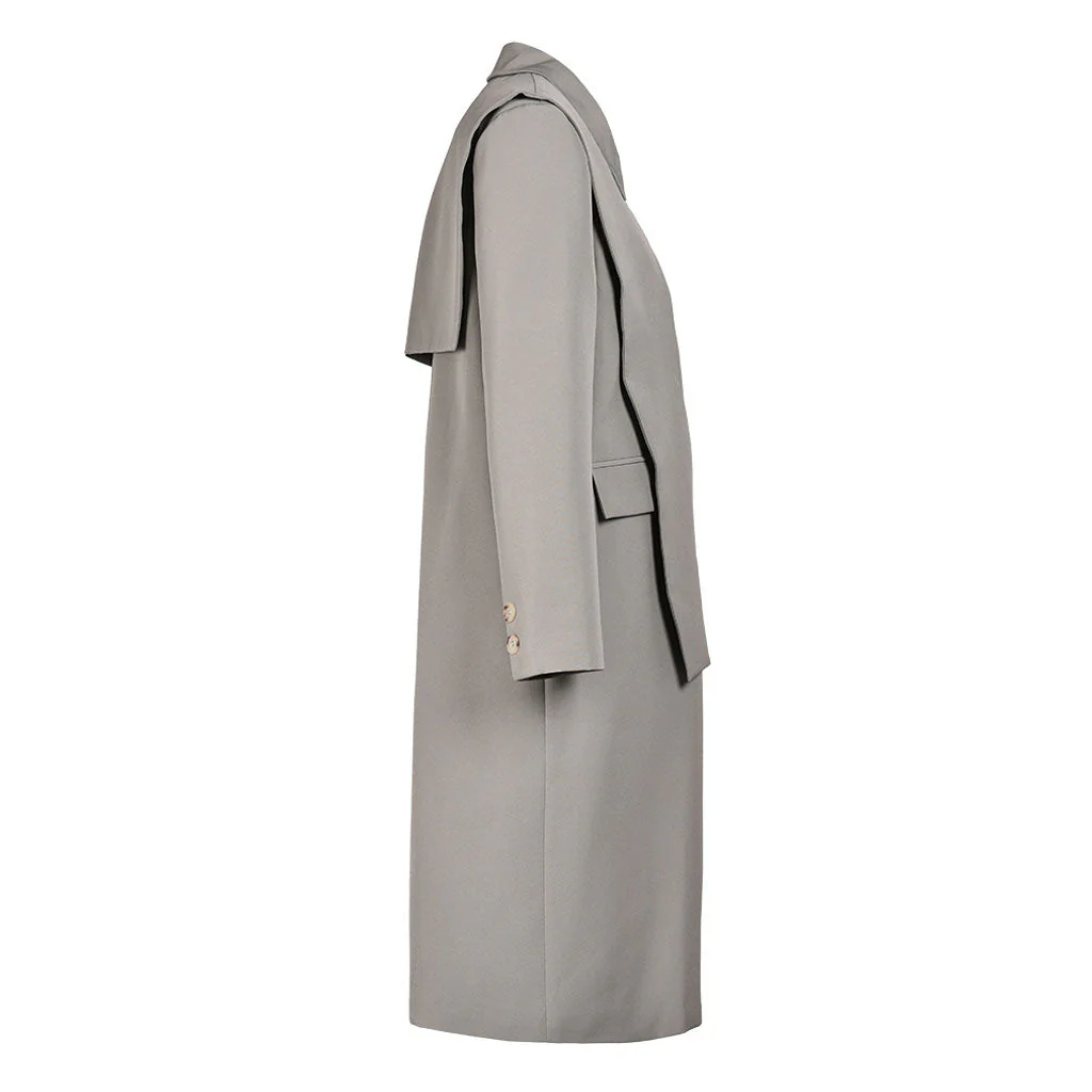 Deconstructed Storm Flap Collared Single Breasted Long Sleeve Layered Trench Coat - Image 2