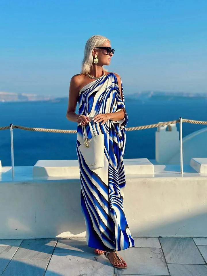 Digital Print Off-Shoulder Loose Dress - Image 2