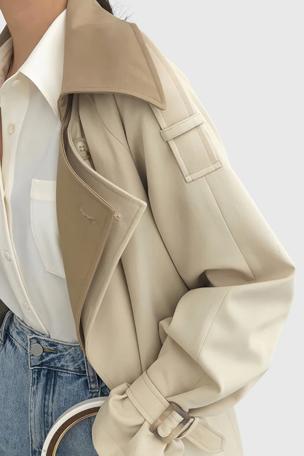 Double Layered Long Trenchcoat - Light Brown - Image 3