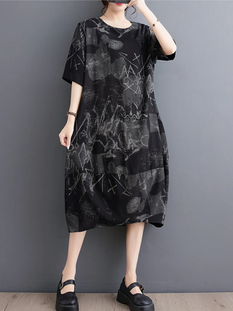Down To Earth Round Neck Short Sleeves Midi Dress - Image 3