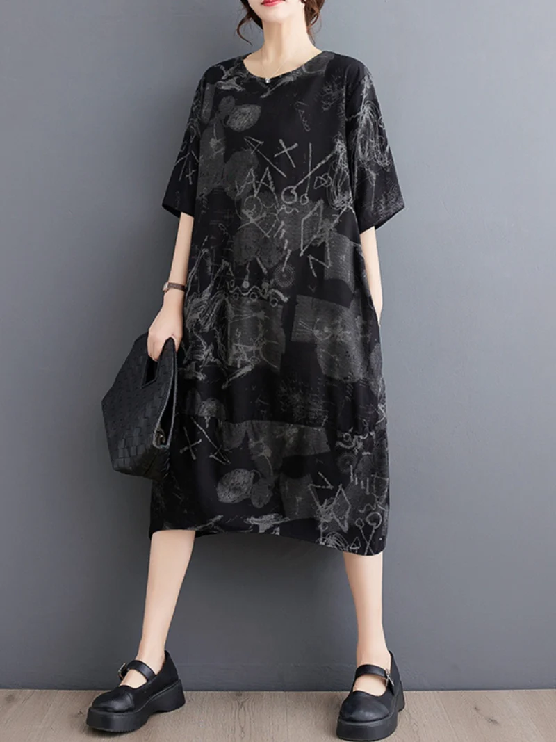 Down To Earth Round Neck Short Sleeves Midi Dress - Image 6