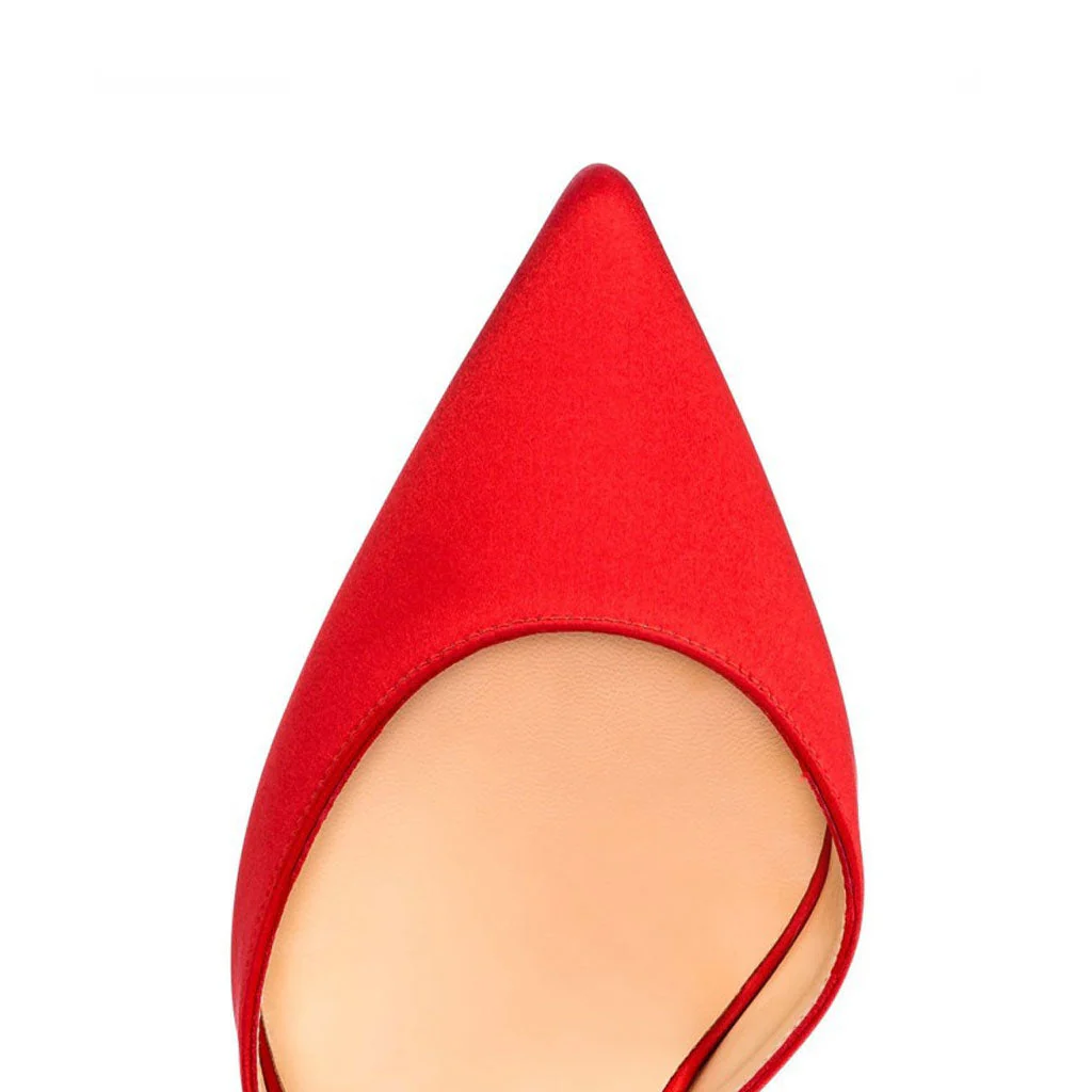Dramatic Ankle Bow Tie Pointed Toe Stiletto Satin Pumps - Red - Image 3
