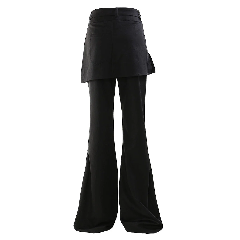 Dramatic High Waist Metallic Zipper Cargo Pocket Layered Flared Pants - Image 2