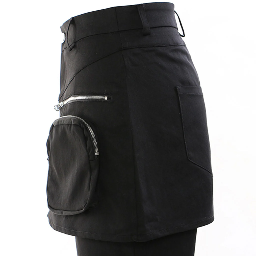 Dramatic High Waist Metallic Zipper Cargo Pocket Layered Flared Pants - Image 4