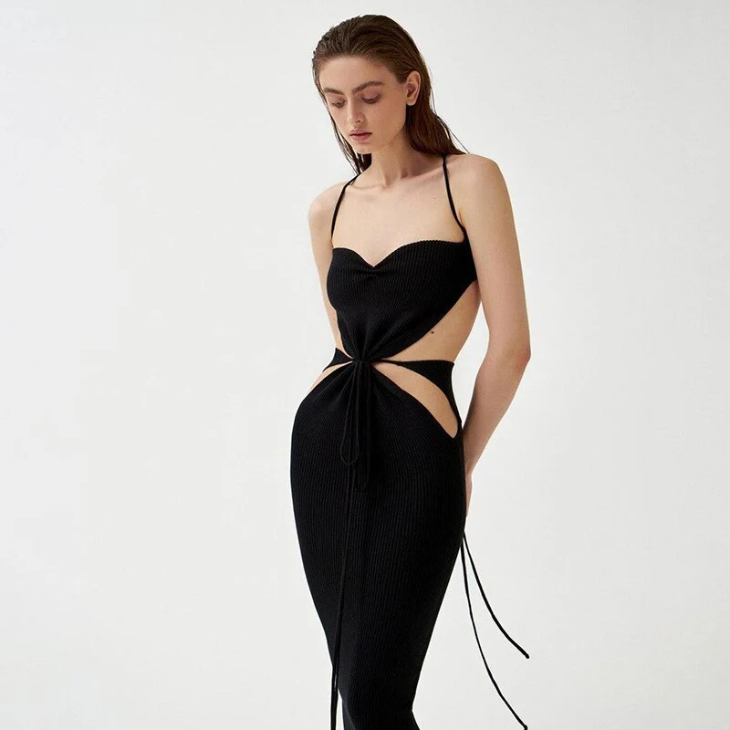 YUI Lace UP Hollow Out STRAPS MIDI Dress - Image 6