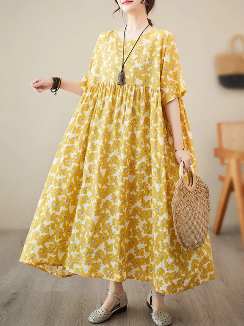 Drop a picture Cotton Round Neck Smock Dress - Image 3