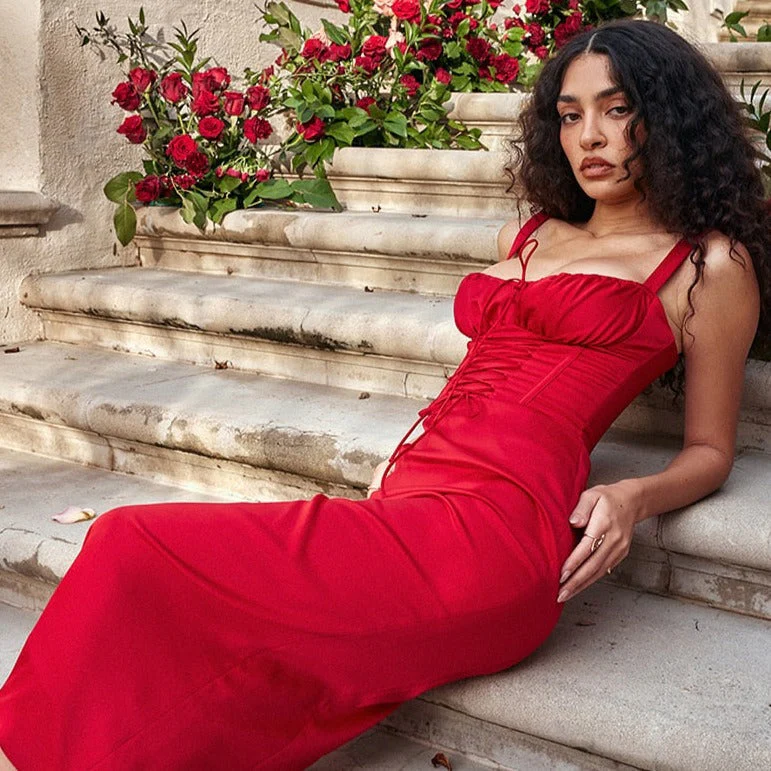 DYNA CORSET STRAPS Lace UP MIDI Dress - Image 4