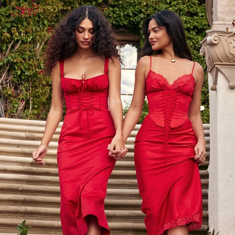 DYNA CORSET STRAPS Lace UP MIDI Dress - Image 8