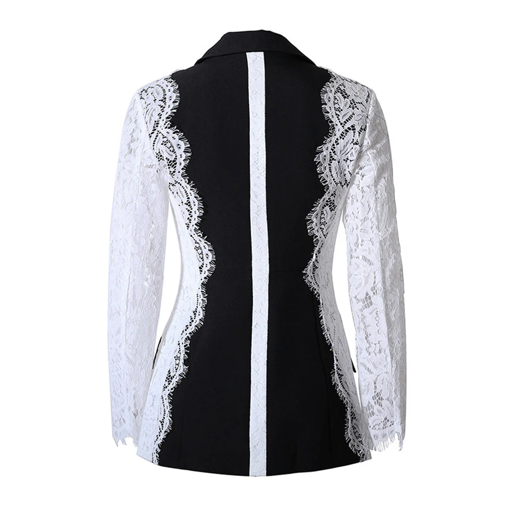 Edgy Contrast Lace Sleeve Lapel Collar Single Breasted Tailored Blazer - Image 3