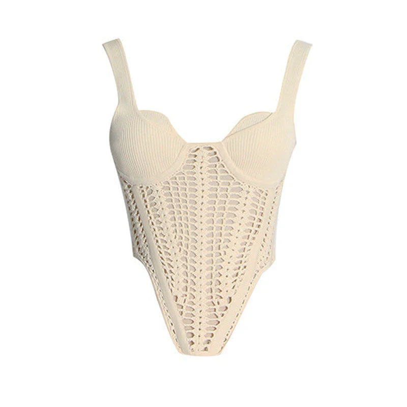 Edgy Sweetheart Neck Suspender Strap Crochet Knit Corset Crop Top - Image 2