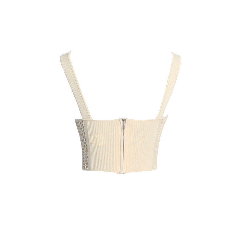 Edgy Sweetheart Neck Suspender Strap Crochet Knit Corset Crop Top - Image 3