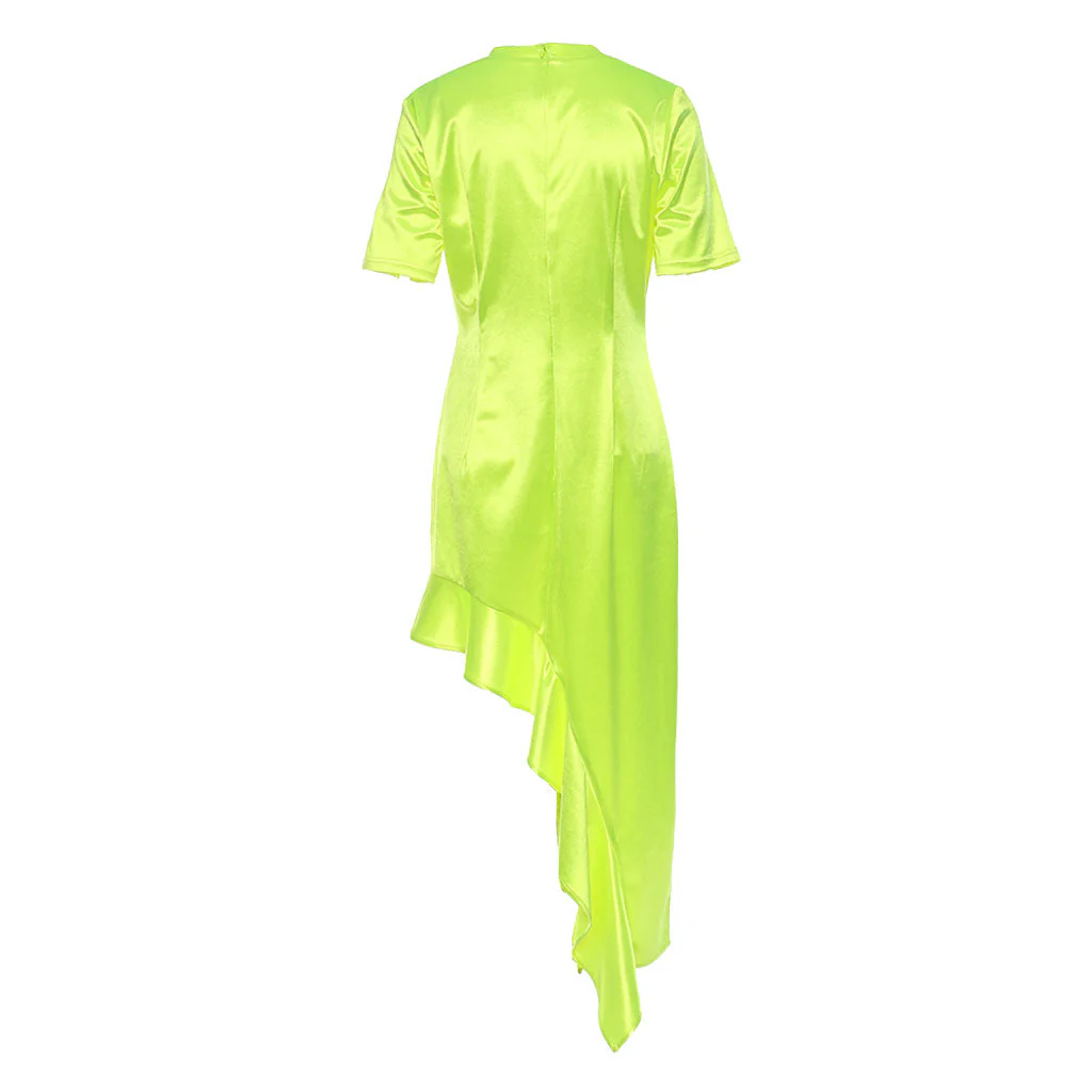 Electric Crew Neck Short Sleeve Asymmetrical Ruffle Hem T Shirt Dress - Image 2