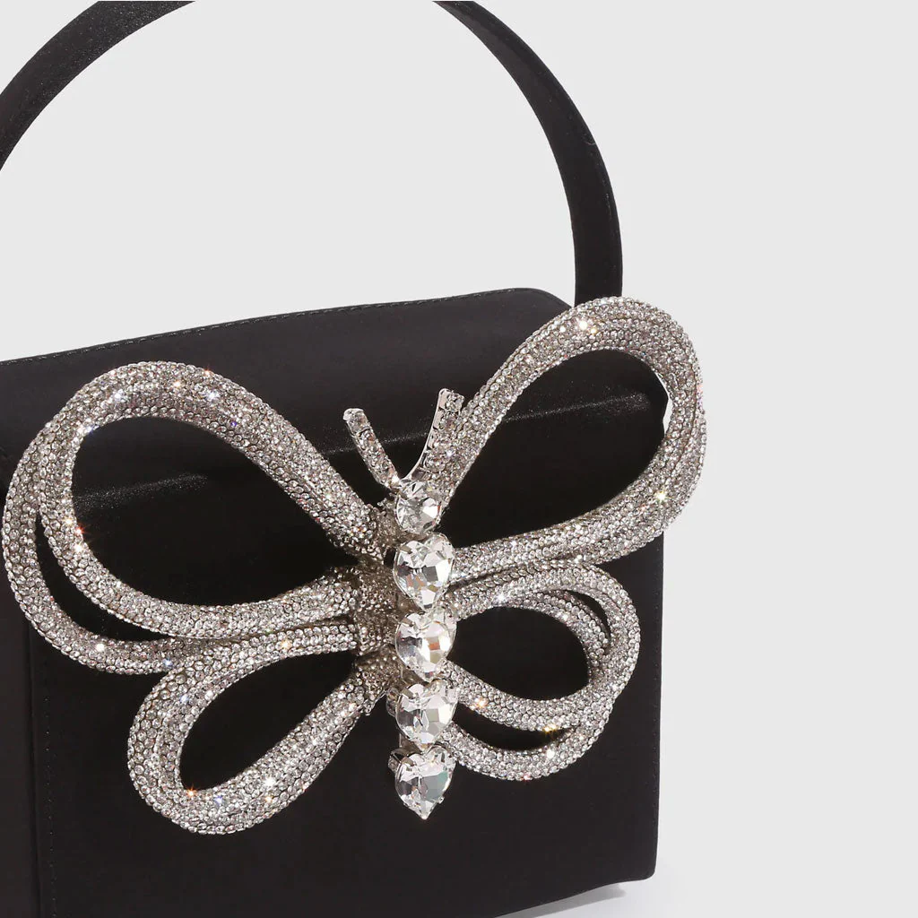 Elegant Butterfly Rhinestone Embellished Box Clutch Bag - Black - Image 3