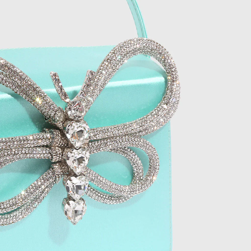 Elegant Butterfly Rhinestone Embellished Box Clutch Bag - Blue - Image 3