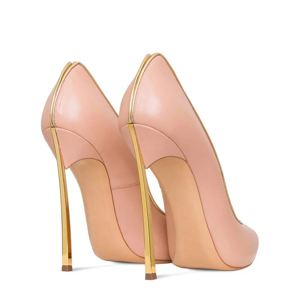 Elegant Contrast Trim Faux Leather Pointed Toe Stiletto Pumps - Apricot - Image 3