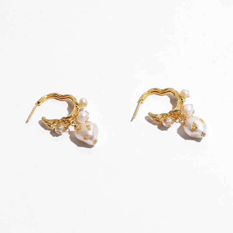 Elegant Gold Plated Pearlized Beaded Stud Earrings - Gold - Image 2