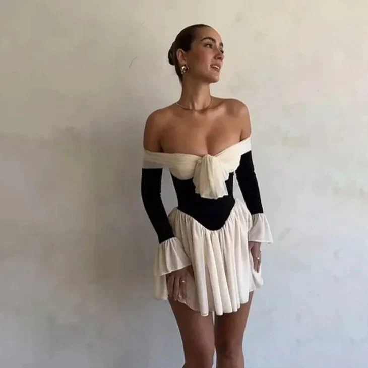 RUFFLES Long Sleeve OFF SHOULDER Mini Dress - Image 6