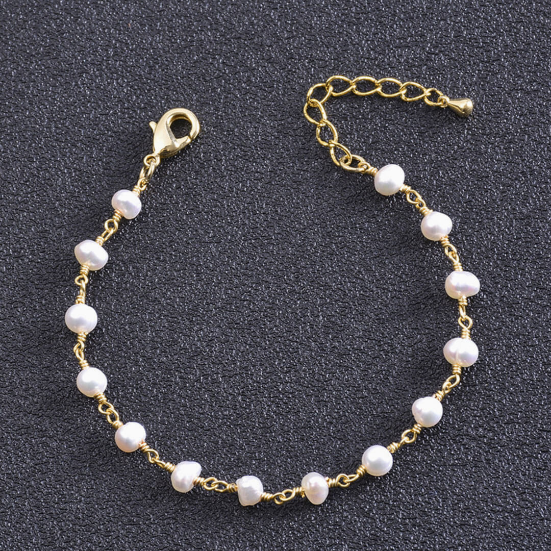 Fall In Love Pearlized Beaded Trimmed Plated Chain Bracelet - Gold - Image 2