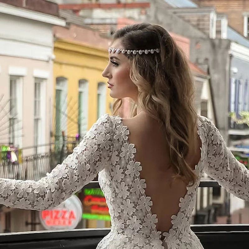 Elegant Plated Crystal Embellished Bridal Head Chain - Silver - Image 4