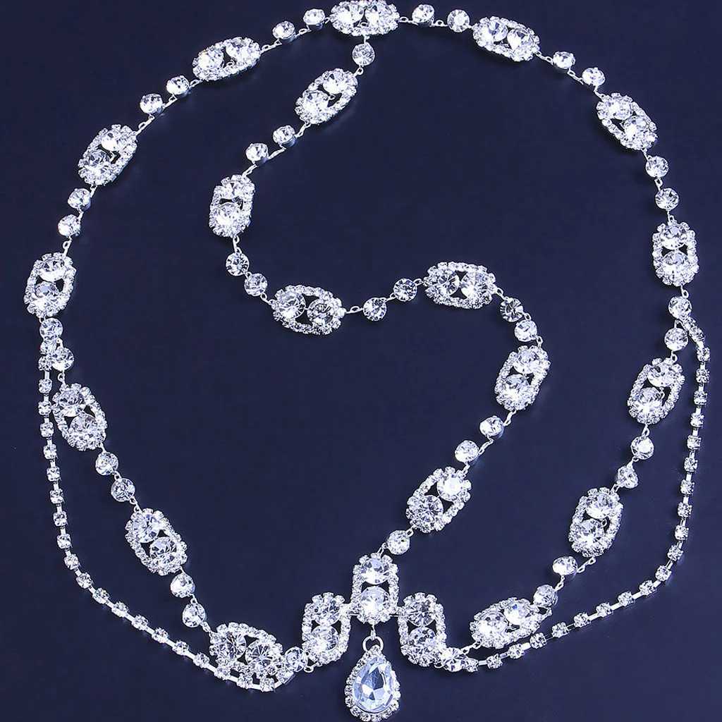 Elegant Plated Crystal Embellished Teardrop Head Chain - Silver - Image 3