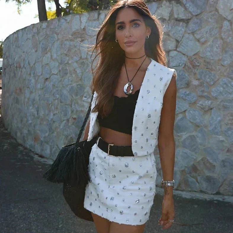 SEQUIN Mini Skirt and VEST 2 PEACE SET