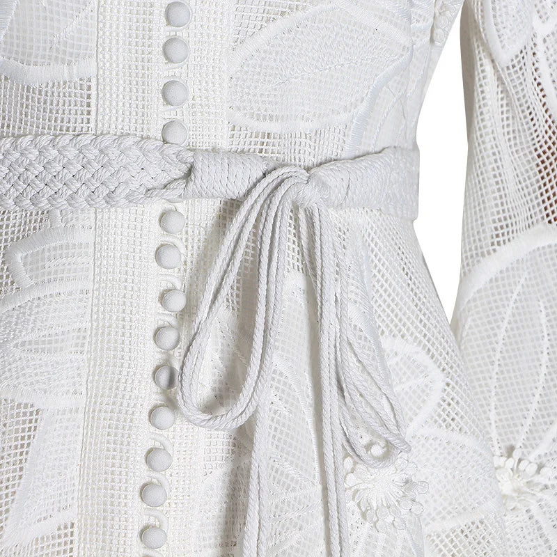 Long Sleeve PATCHWORK WHITE Dress - Image 6