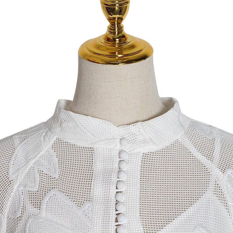 Long Sleeve PATCHWORK WHITE Dress - Image 9