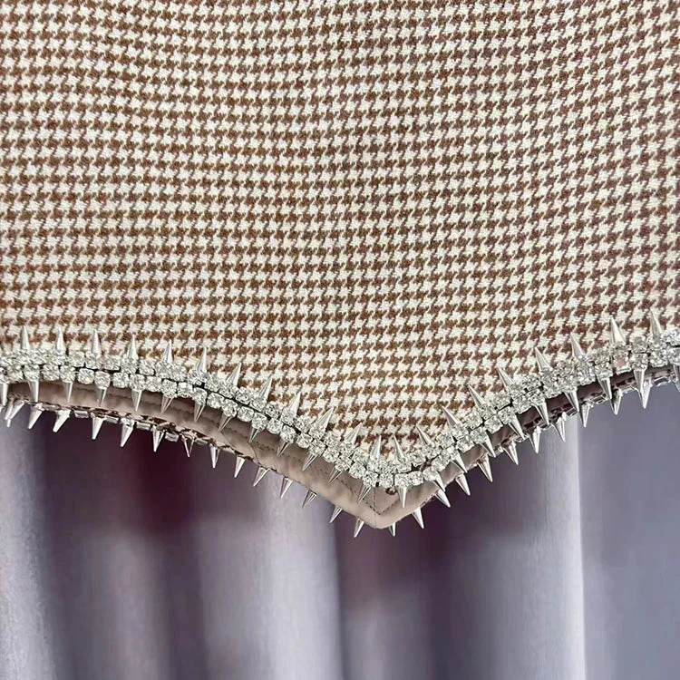 NOTCHED Collar Long Sleeve SPLICED DIAMONDS COAT and HIGH WaistED Mini Skirt - Image 3