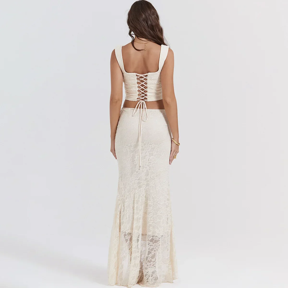 Lace UP CROP TOP and MAXI Skirt SET - Image 2