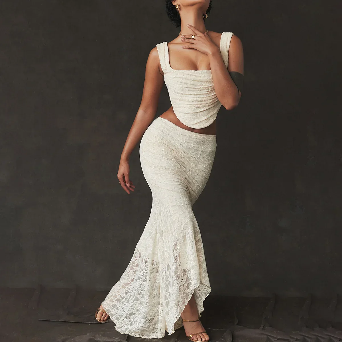 Lace UP CROP TOP and MAXI Skirt SET - Image 8