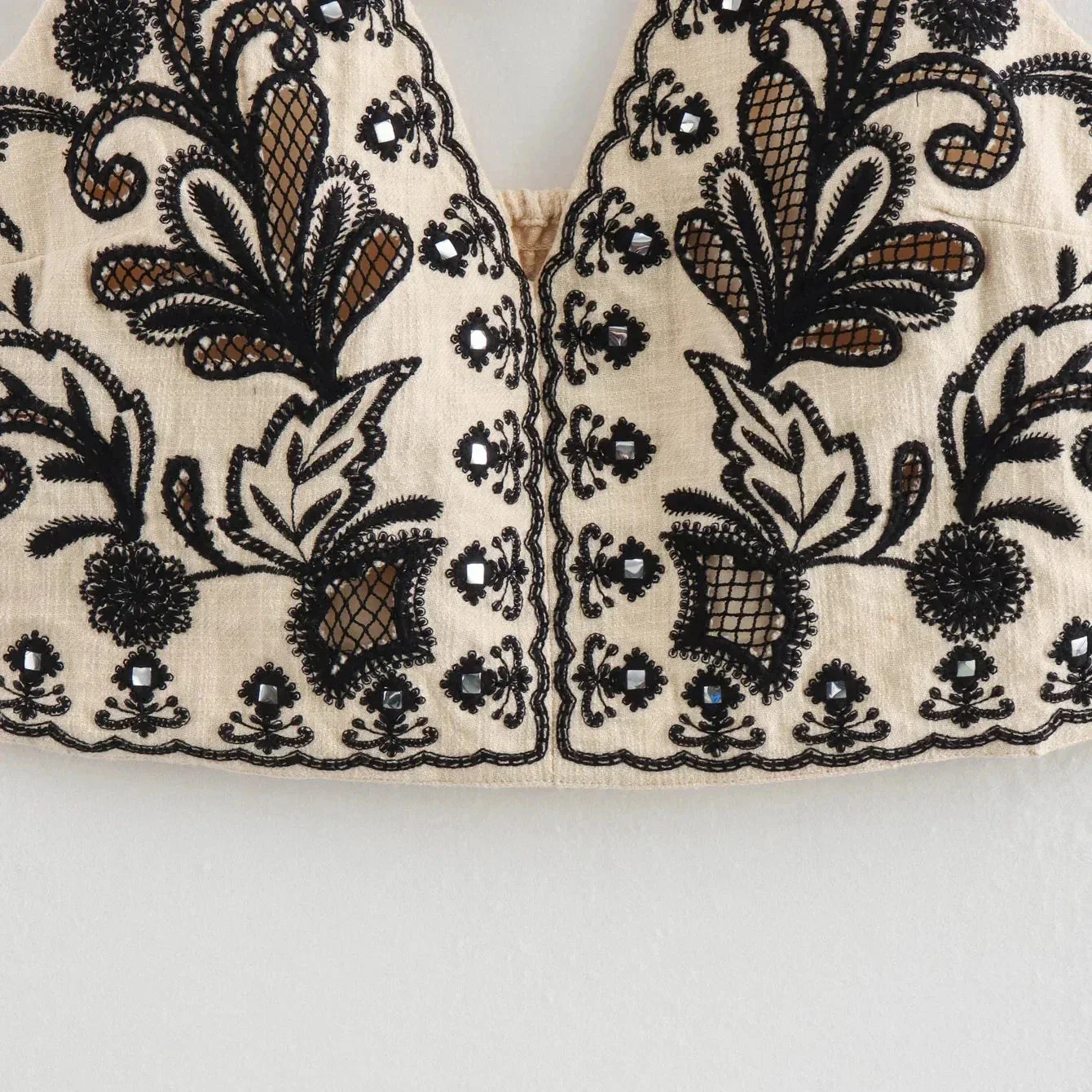 WHITE  EMBROIDERED Mini Skirt and HALTER CROP TOP 2 PEACE SET - Image 13