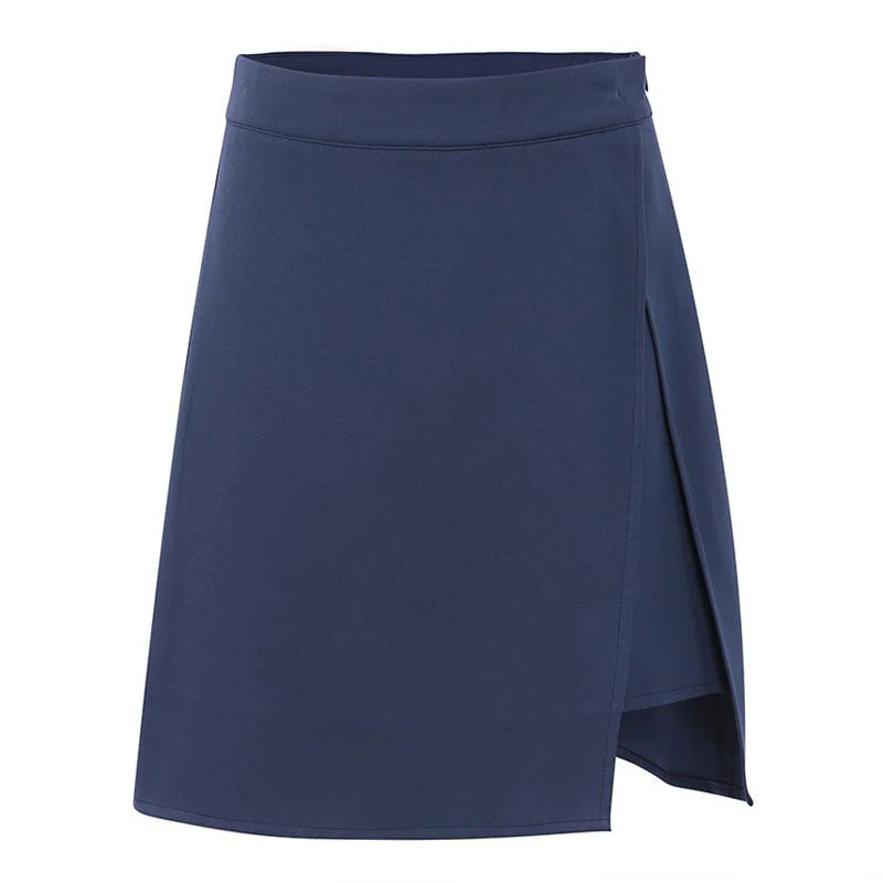 Enchanting Wrap Split Front Zipper Trim High Waist Mini Skirt - Navy Blue - Image 4