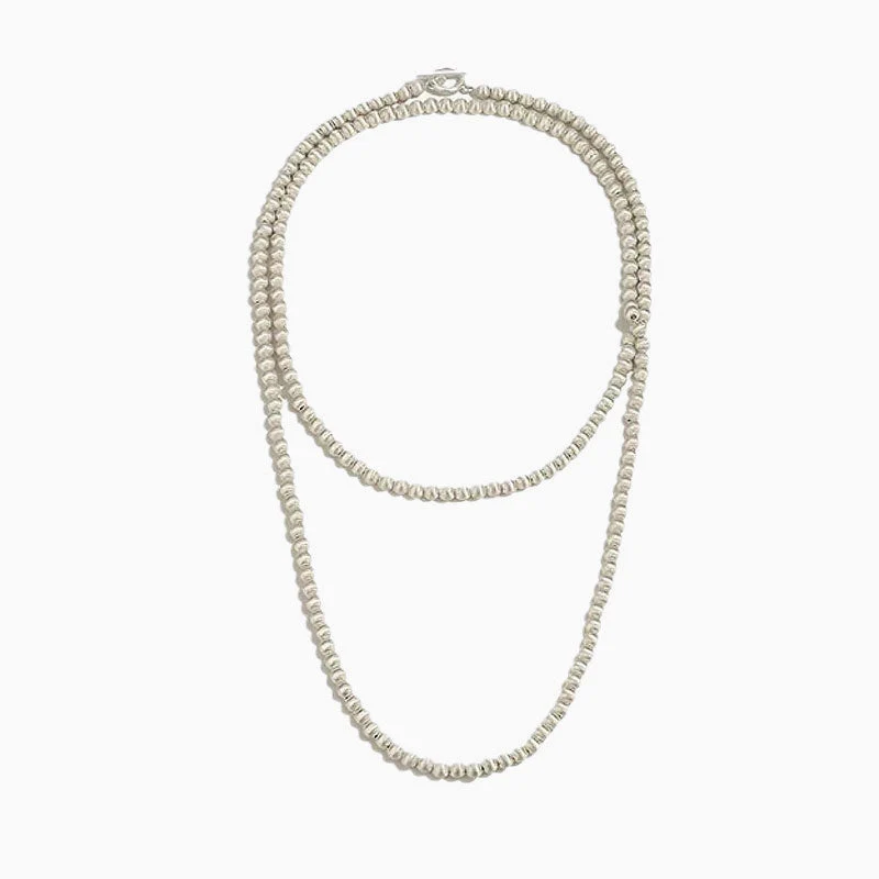 Quiet Luxury Brushed Satin Ball Sterling Silver Lariat NeckLace - Image 5