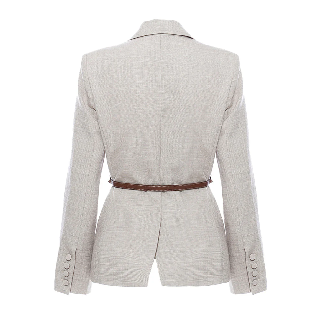 Equestrian Strappy Belted Long Sleeve Lapel Collar Single Breasted Blazer - Image 2