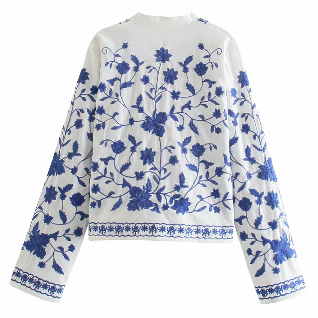 etro Floral Embroidered Long Sleeve Cotton-Blend Blouse - White - Image 5