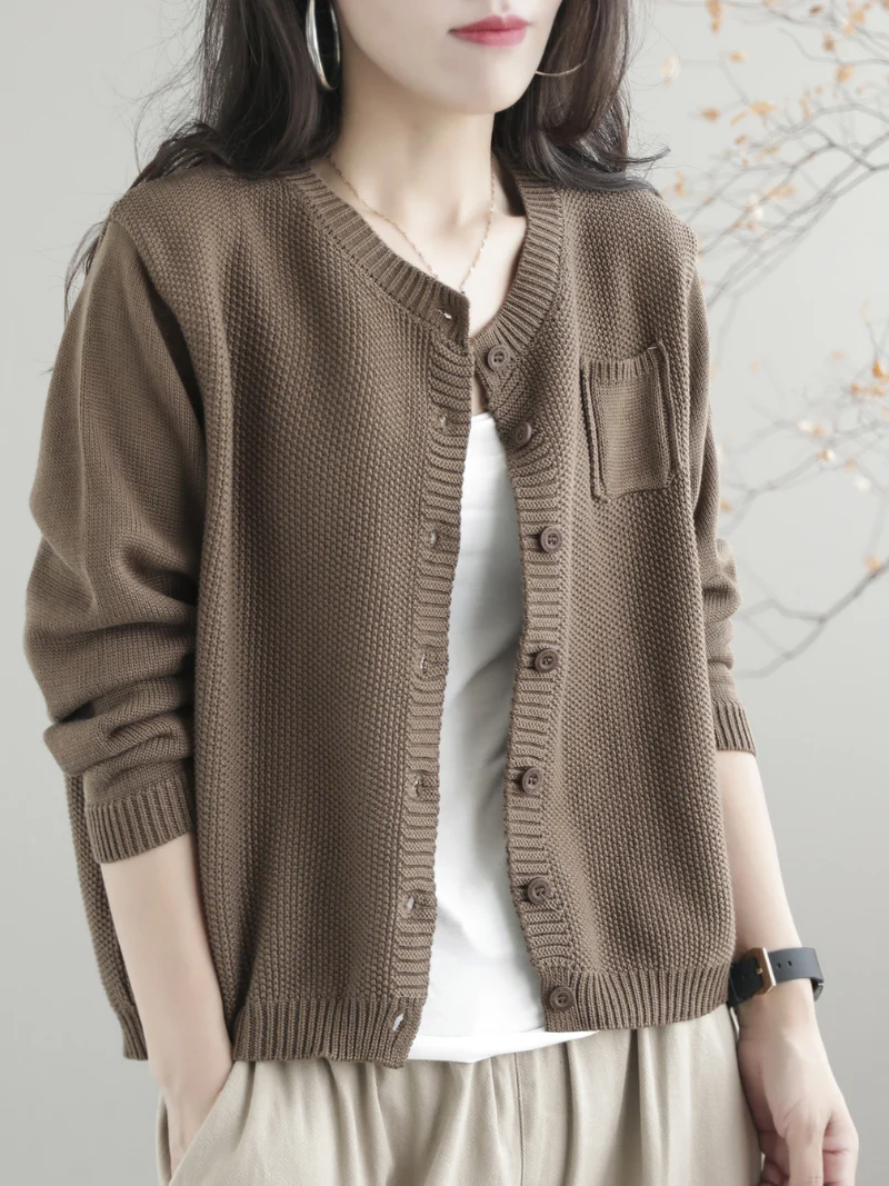 Women Casual Cardigan Long Sleeves Loose Knitted Button Pocket Jacket - Image 12