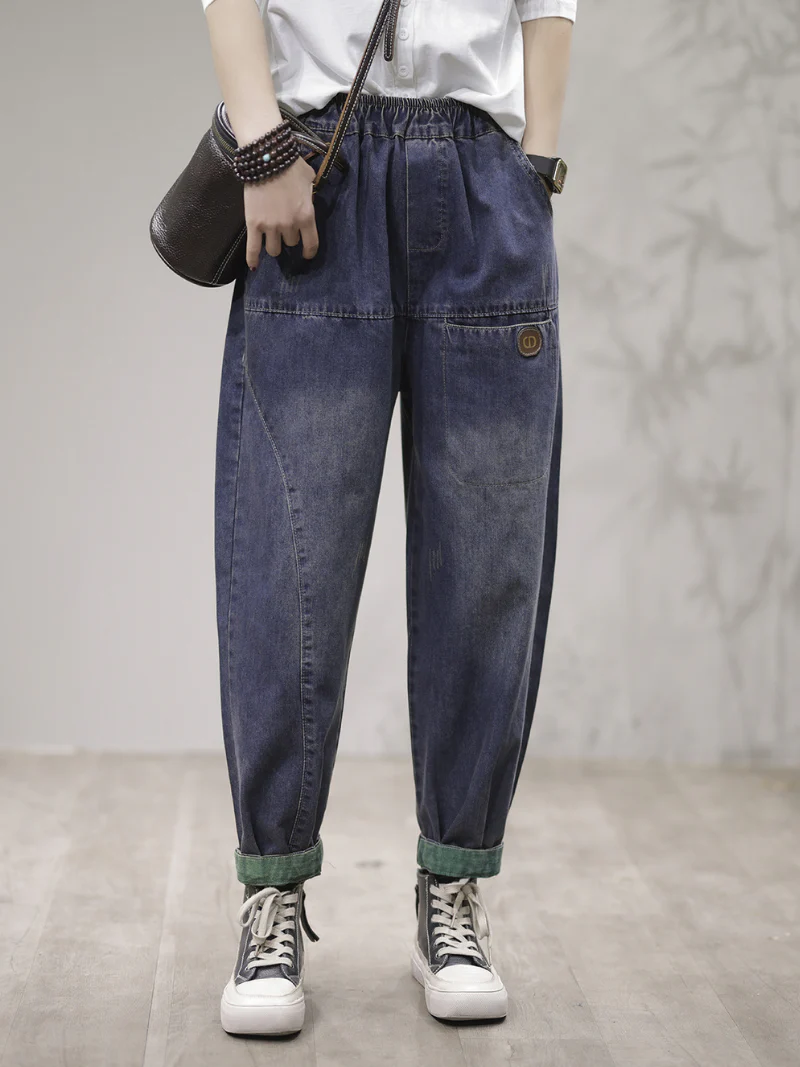 Women Loose Fit Harem Cotton Denim Jeans Trousers Pants - Image 3