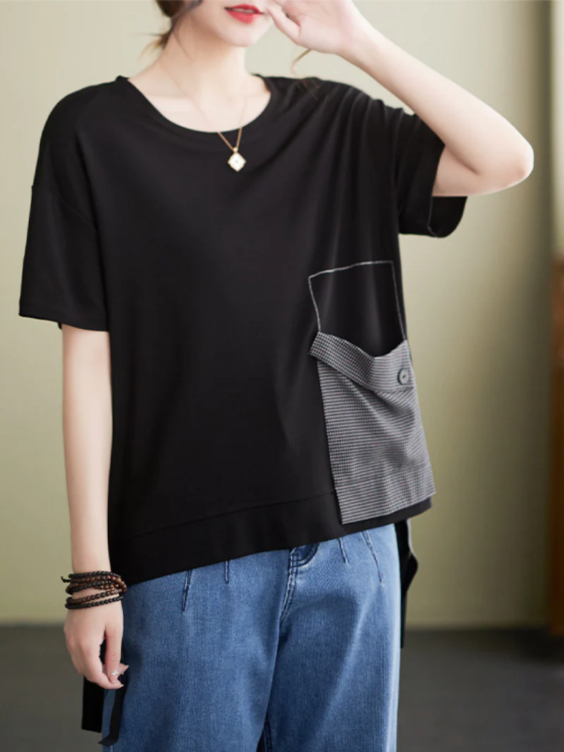 Ever-Pretty Round Neck Short Sleeve Loose Tops - Image 2