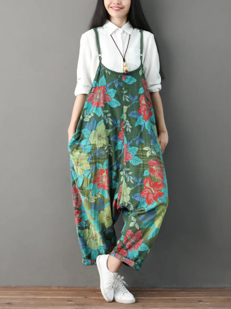 Everyday Wear Casual Flowers Bibs Overalls - Image 2