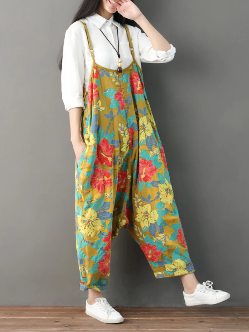 Everyday Wear Casual Flowers Bibs Overalls - Image 6