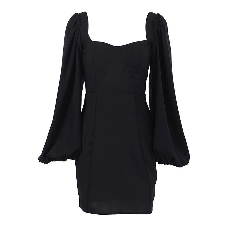 Exaggerated Bishop Sleeve Sweetheart Neck Bodycon Party Mini Dress - Black - Image 4