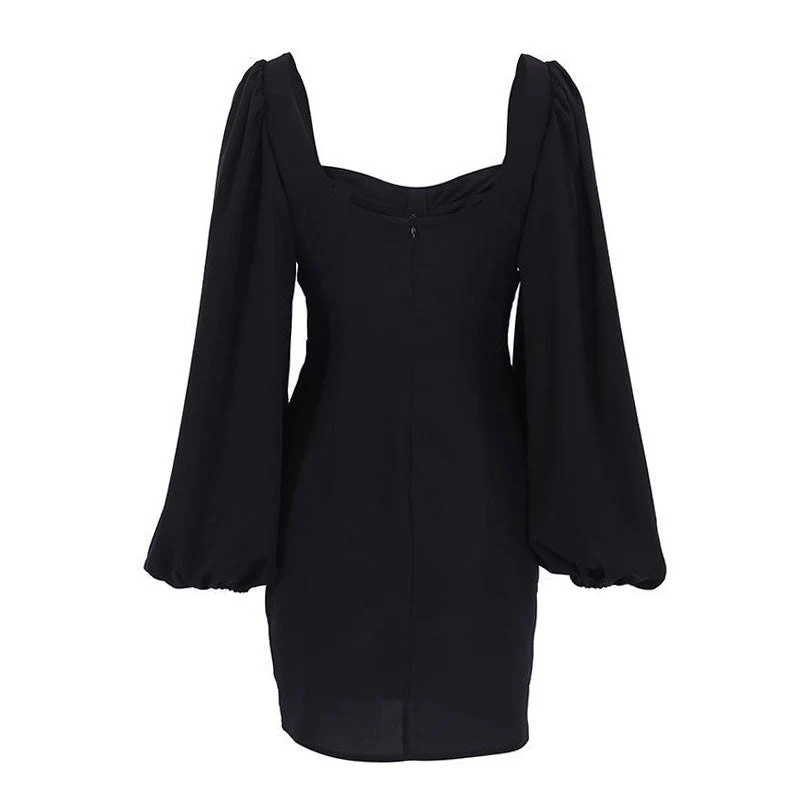 Exaggerated Bishop Sleeve Sweetheart Neck Bodycon Party Mini Dress - Black - Image 5