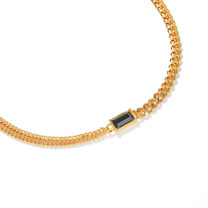 Eye-Catching Rhinestone Inlaid Chunky Chain NeckLace - Gold - Image 3